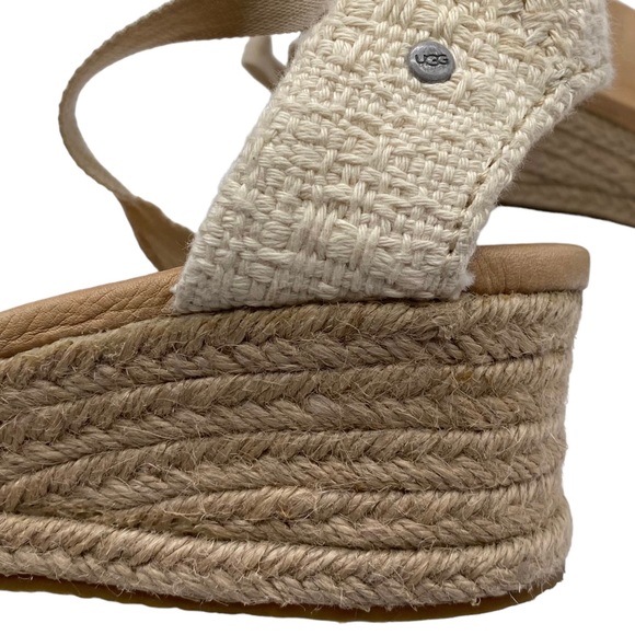 UGG Sandals Delmar Natural Espadrille Wedge Ankle Tie Size 8.5 - Picture 6 of 16